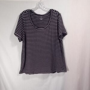 J.Jill Black White Striped Boat Neck Short Sleeve Everyday Tee Size XL